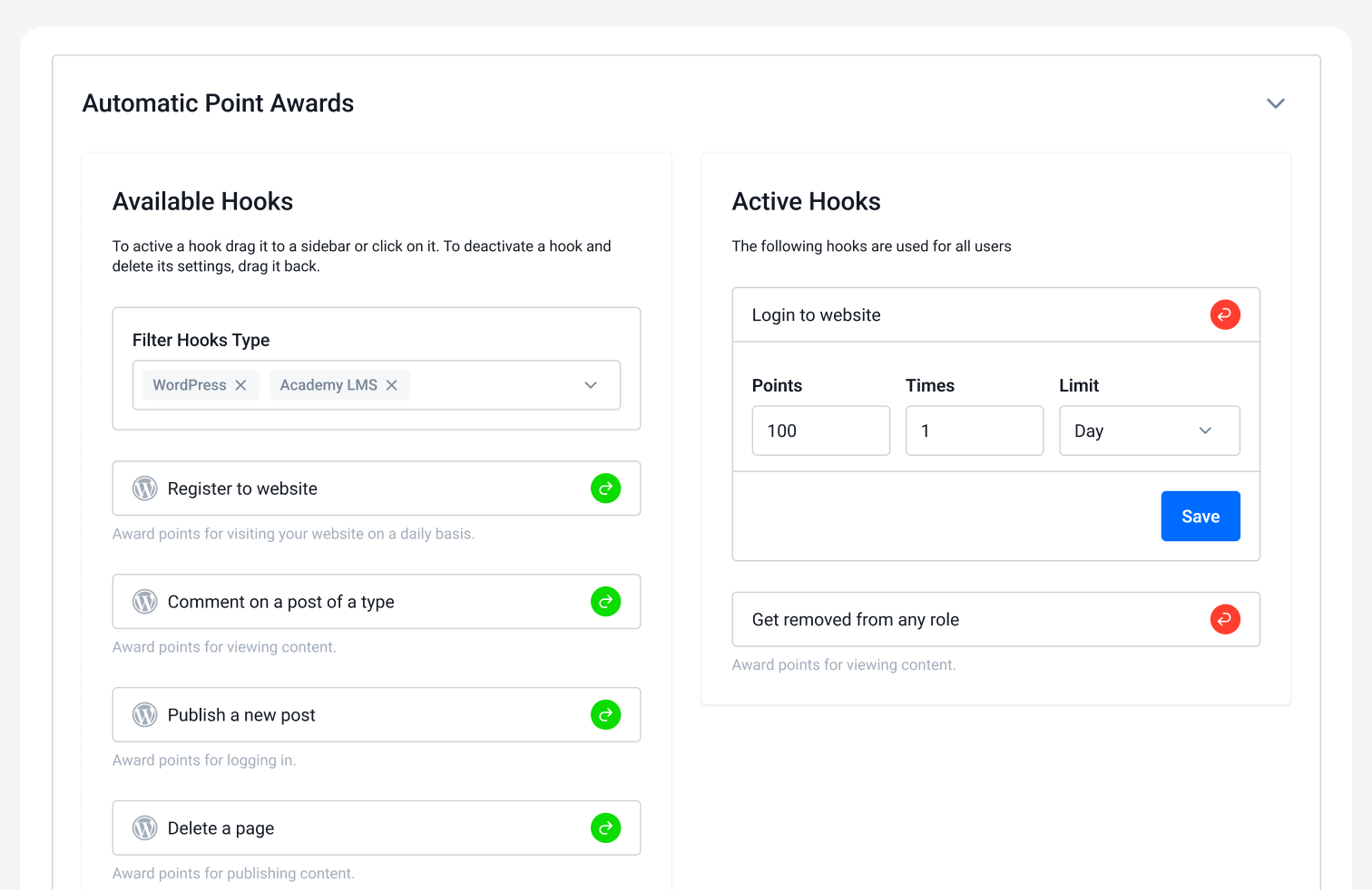 Automatic point awards
